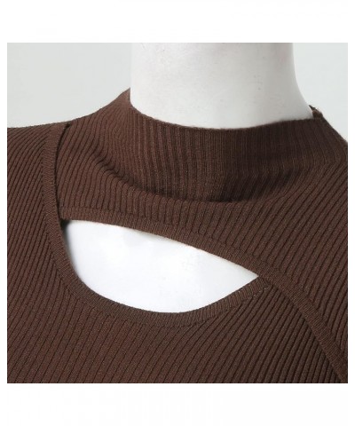 Women Knitted Bottoming Shirt Inner Half Turtleneck Sweater Design Sexy Hollow Top Women Shirt with Pocket Coffee $13.44 Swea...