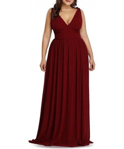 Women's Plus Size V-Neck Pleated Chiffon Maxi Semi-Formal Dress Evening Dresses 09016-PZUSA Burgundy $33.21 Dresses