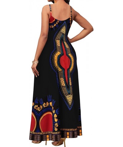 Women's Sexy Maxi Long Dresses Casual Spaghetti Strap Floor Length Plus Size Long Sundress with Pockets African/Black $15.95 ...