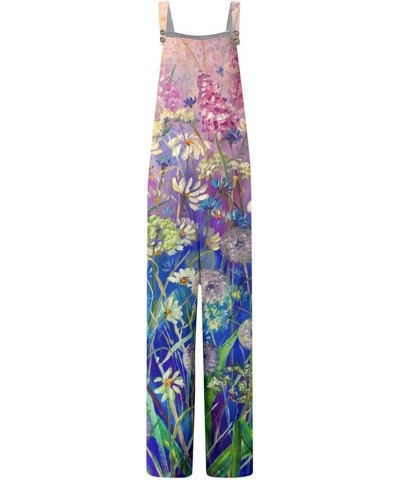 Casual Jumpsuits for Women Summer Boho Bib Overalls Vintage Floral Print Romper Baggy Wide Leg Long Pants Elegant E-blue $9.5...