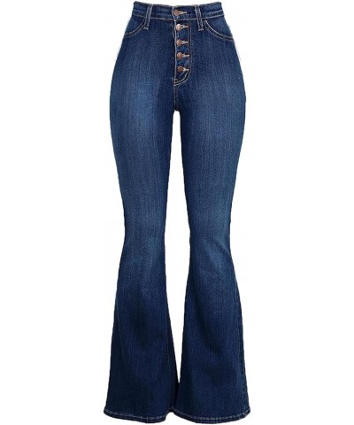 Women Skinny Flare Denim Jeans High Waisted Button Bell Bottom Denim Pants Elastic Waist Boot Cut Wide Leg Trousers (Dark Blu...