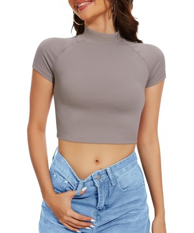 Turtleneck Short Sleeve Crop Top Womens Mock Neck Basic Tee Cap Sleeve Tops Crop Shirt Women Cropped Tshirt Tees Slim Fit Lig...