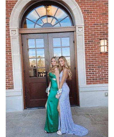 2023 Long Sequin Mermaid Prom Dresses for Women Sparkly Spaghetti Straps Party Gowns Slit Formal Evening Dress V-silver $35.0...