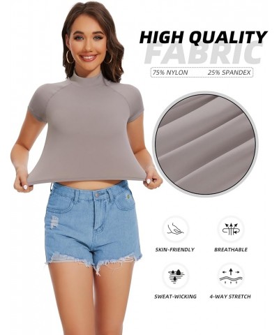 Turtleneck Short Sleeve Crop Top Womens Mock Neck Basic Tee Cap Sleeve Tops Crop Shirt Women Cropped Tshirt Tees Slim Fit Lig...