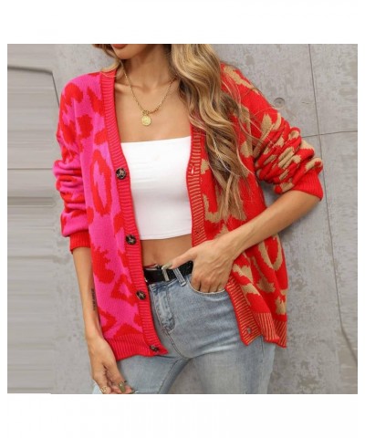 Cardigan for Women Oversized Contrast Color Fall New Knit Sweater Long Sleeve Button Open Front Fall Cardigan Hot Pink $8.95 ...