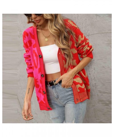 Cardigan for Women Oversized Contrast Color Fall New Knit Sweater Long Sleeve Button Open Front Fall Cardigan Hot Pink $8.95 ...