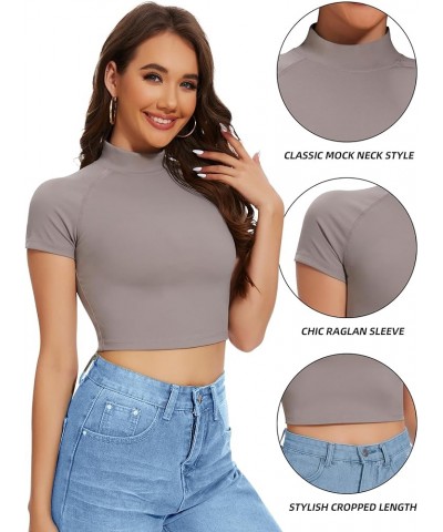 Turtleneck Short Sleeve Crop Top Womens Mock Neck Basic Tee Cap Sleeve Tops Crop Shirt Women Cropped Tshirt Tees Slim Fit Lig...