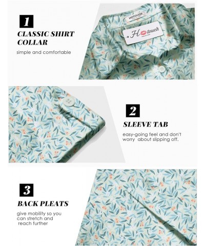 Linen Button Down Shirt Women Cotton Short Sleeve Blouses V Neck Collared Button Up Summer Beach Tops Blue Leaves $12.00 Blouses