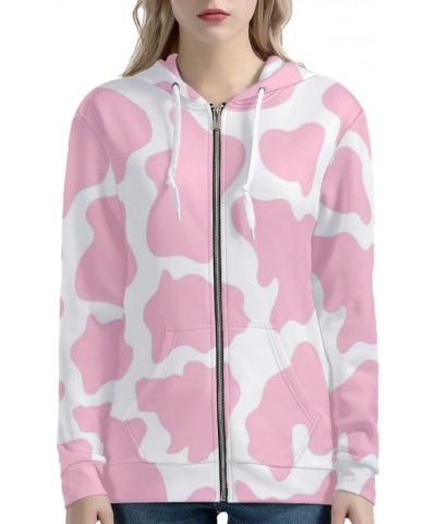 Women's Long Sleeve Hooded Cardigans Fall Lightweight Hoodie Sweatshirts Full Zip with Pocket Pink Milk Cow Prints $17.63 Hoo...