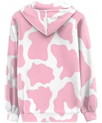 Women's Long Sleeve Hooded Cardigans Fall Lightweight Hoodie Sweatshirts Full Zip with Pocket Pink Milk Cow Prints $17.63 Hoo...