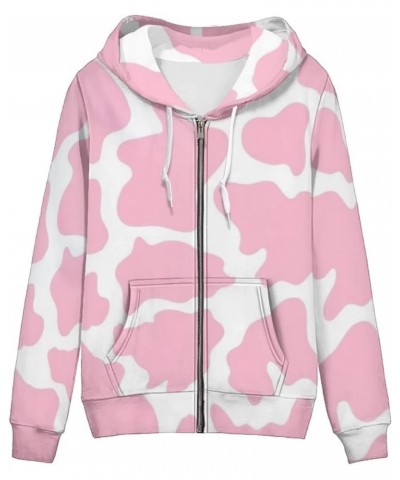 Women's Long Sleeve Hooded Cardigans Fall Lightweight Hoodie Sweatshirts Full Zip with Pocket Pink Milk Cow Prints $17.63 Hoo...