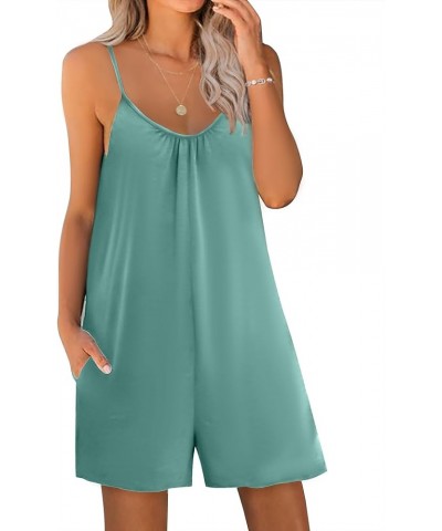 Women's Pajamas Rompers Casual Sleeveless Strap Jumpsuits V Neck Short Rompers with Pockets Light Green $15.65 Rompers