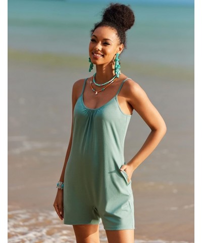 Women's Pajamas Rompers Casual Sleeveless Strap Jumpsuits V Neck Short Rompers with Pockets Light Green $15.65 Rompers