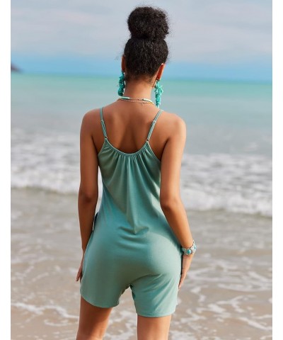 Women's Pajamas Rompers Casual Sleeveless Strap Jumpsuits V Neck Short Rompers with Pockets Light Green $15.65 Rompers