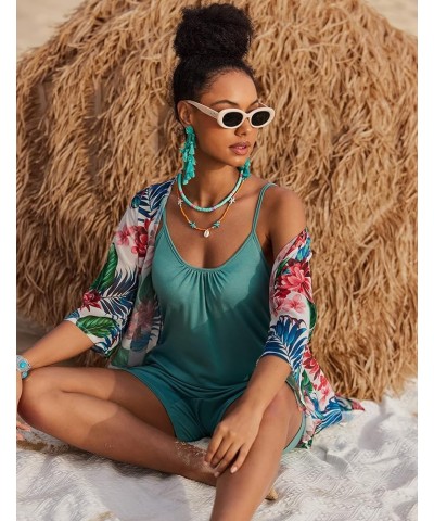 Women's Pajamas Rompers Casual Sleeveless Strap Jumpsuits V Neck Short Rompers with Pockets Light Green $15.65 Rompers