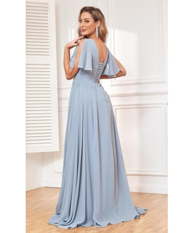 Women's Flutter Sleeve Bridesmaid Dresses with Pockets for Wedding V Neck Split Formal Dresses Dusty Rose $29.69 Dresses