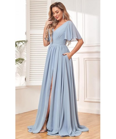 Women's Flutter Sleeve Bridesmaid Dresses with Pockets for Wedding V Neck Split Formal Dresses Dusty Rose $29.69 Dresses