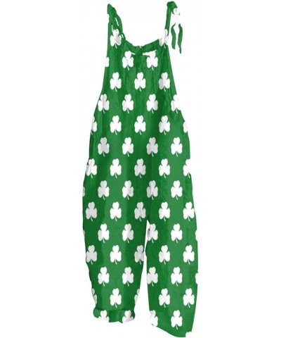 Womens St. Patrick's Day Overalls Vintage Printed Jumpsuit Plus Size Loose Bib Overall Baggy Harem Long Pants 01-light Green ...