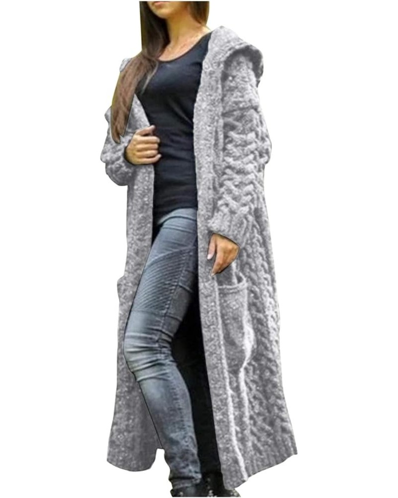 Cardigan Sweaters For Women 2022 Long Length Hooded Sweater Jackets Casual Open Front Cable Knit Coats With Pockets Gray $13....