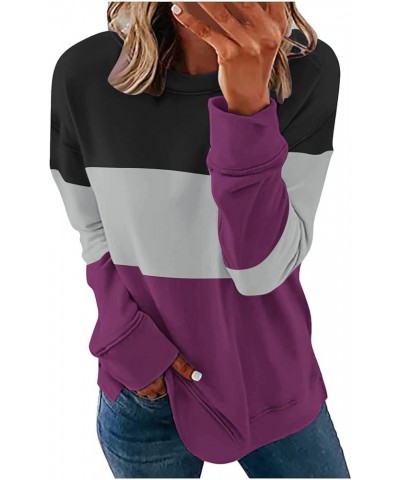 Womens Casual Long Sleeve Crewneck Sweatshirt 2024 Spring Fashion Dressy Pullover Tops Loose Colorblock/Gradient Shirt B-purp...