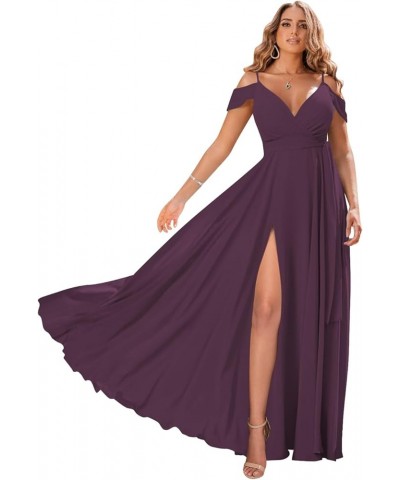 Women's Off Shoulder Bridesmaid Dresses Long Chiffon Formal Dress with Slit CY029 Plum $21.60 Dresses