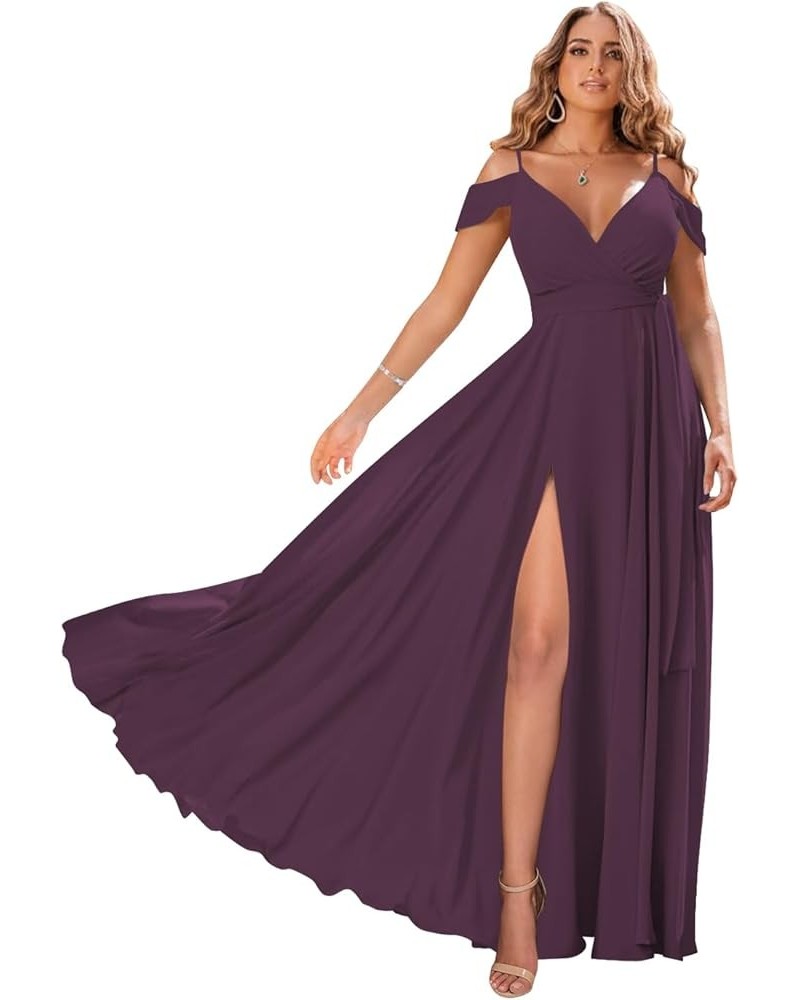 Women's Off Shoulder Bridesmaid Dresses Long Chiffon Formal Dress with Slit CY029 Plum $21.60 Dresses