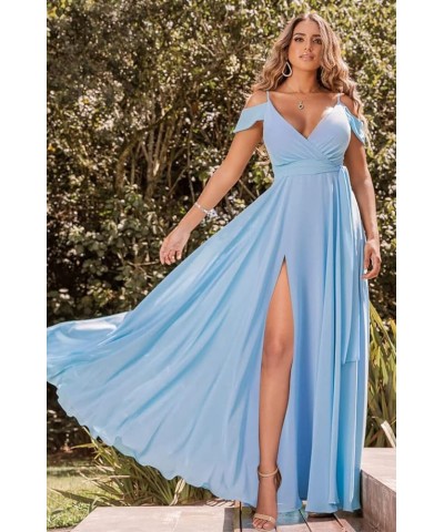 Women's Off Shoulder Bridesmaid Dresses Long Chiffon Formal Dress with Slit CY029 Plum $21.60 Dresses