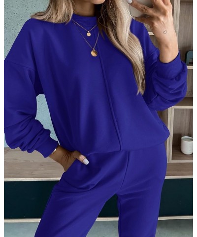 2024 Women 2 Piece Outfits Long Sleeve Pullover Jogger Pants Lounge Sets Fall Winter Sweatsuits Tracksuit Pockets Solid Royal...