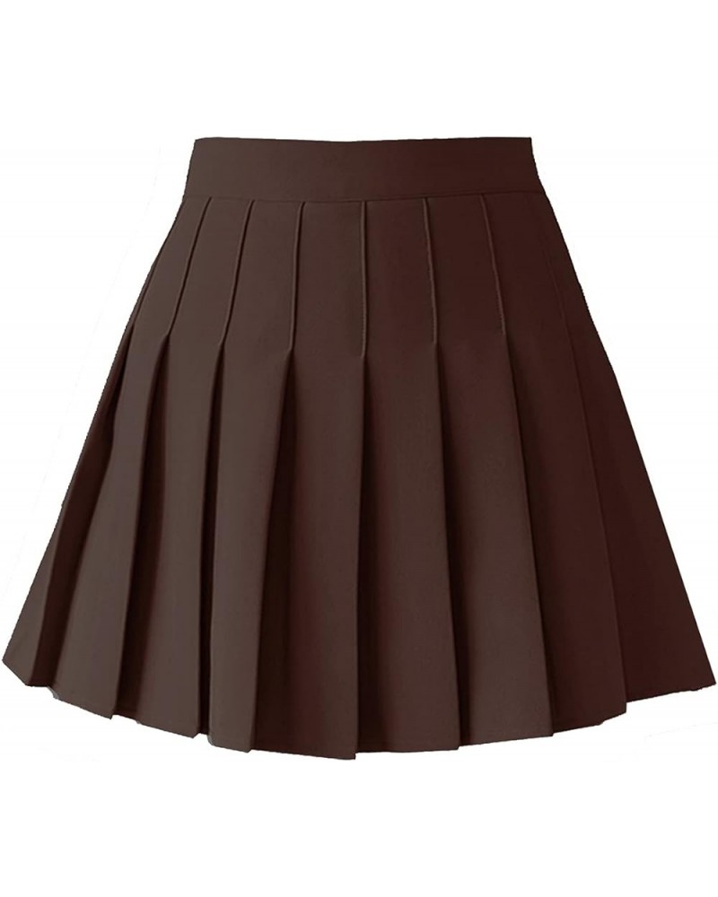 Women's High Waist A-Line Pleated Mini Skirt Short Tennis Skirt Chocolate $13.76 Skirts