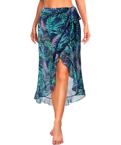 Women's Sheer Swimsuit Cover Up Chiffon Ruffle Beach Sarong Tie Side Wrap Long Skirt Tropical $12.74 Swimsuits