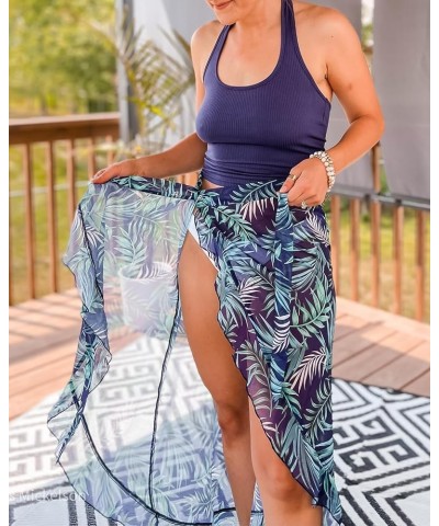 Women's Sheer Swimsuit Cover Up Chiffon Ruffle Beach Sarong Tie Side Wrap Long Skirt Tropical $12.74 Swimsuits