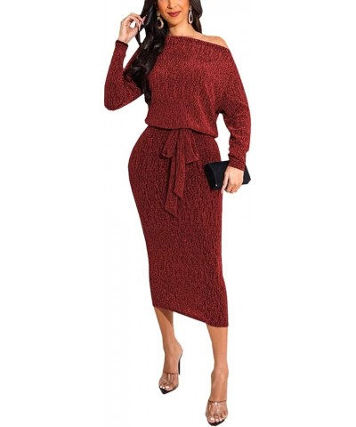 Women's Sexy Dresses Sparkly Basic Long Sleeve Bodycon Sequin Club Night Party Dress 3wine Red $15.51 Dresses