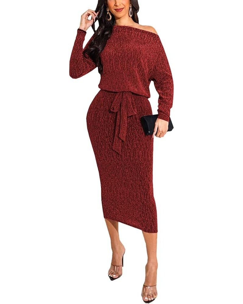 Women's Sexy Dresses Sparkly Basic Long Sleeve Bodycon Sequin Club Night Party Dress 3wine Red $15.51 Dresses