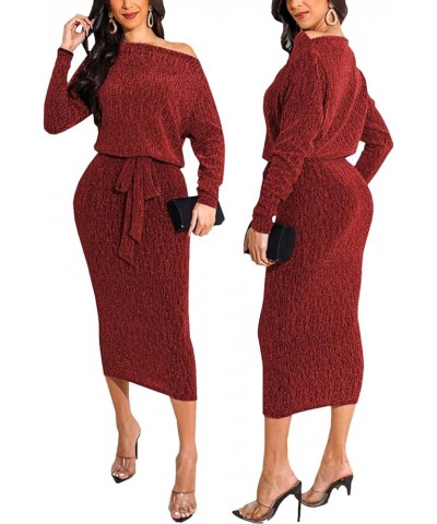 Women's Sexy Dresses Sparkly Basic Long Sleeve Bodycon Sequin Club Night Party Dress 3wine Red $15.51 Dresses