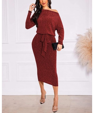 Women's Sexy Dresses Sparkly Basic Long Sleeve Bodycon Sequin Club Night Party Dress 3wine Red $15.51 Dresses