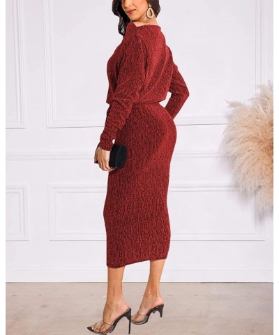 Women's Sexy Dresses Sparkly Basic Long Sleeve Bodycon Sequin Club Night Party Dress 3wine Red $15.51 Dresses