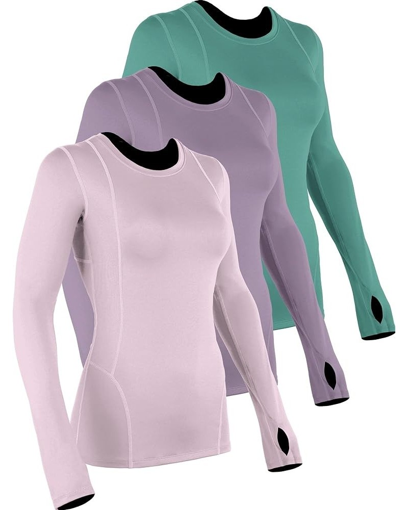 Quick-Drying Running Long Sleeve Shirt for Women Workout Shirts 01:light Pink, Purple, Dark Green, Pack of 3 $11.54 Activewear