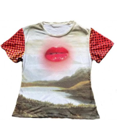 Y2k Tops Graphic Crop Tops Summer Tops Sexy Tops for Women Print Baby Tees Grunge T-Shirt for Women 2023 Red Lips $12.42 Others