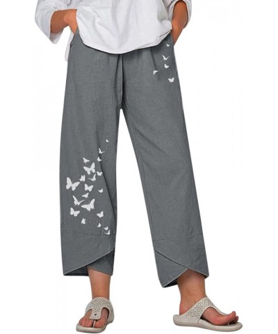 Cotton Linen Casual Summer Capri Pants Printed Cropped Comfy Baggy Trousers with Pockets Palazzo Lounge Pants A31 Grey $13.33...