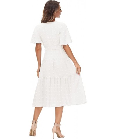 Women V-Neck Ruffle Short Sleeve Wrap Dress Tiered Flared A-Line Swing Maxi Dress with Belt White $19.24 Dresses