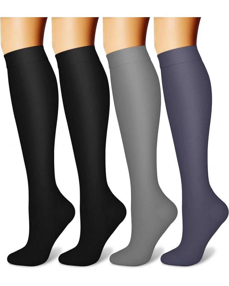 Compression Socks for Women & Men Circulation (4 Pairs) 15-20 mmHg is Best Support for Athletic Running Cycling 04 Black/Blac...