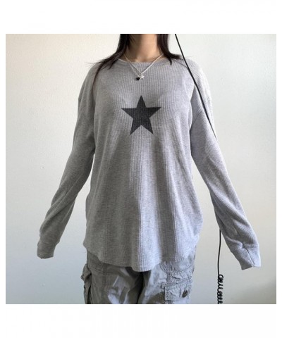 Y2k Fairy Grunge Crop Tops Aesthetic Vintage Graphic Printed Long Sleeve T Shirts Women Teen Girl Fairycore Tees 16-grey Star...