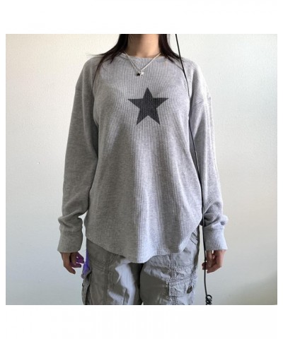 Y2k Fairy Grunge Crop Tops Aesthetic Vintage Graphic Printed Long Sleeve T Shirts Women Teen Girl Fairycore Tees 16-grey Star...