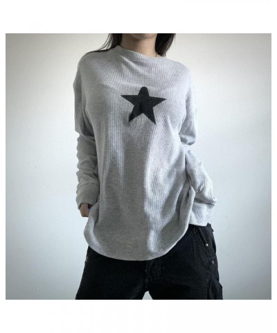 Y2k Fairy Grunge Crop Tops Aesthetic Vintage Graphic Printed Long Sleeve T Shirts Women Teen Girl Fairycore Tees 16-grey Star...