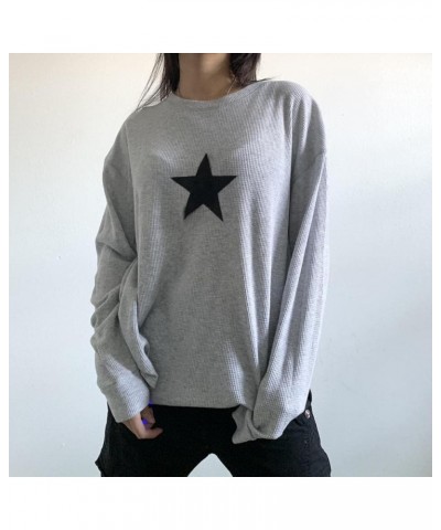 Y2k Fairy Grunge Crop Tops Aesthetic Vintage Graphic Printed Long Sleeve T Shirts Women Teen Girl Fairycore Tees 16-grey Star...