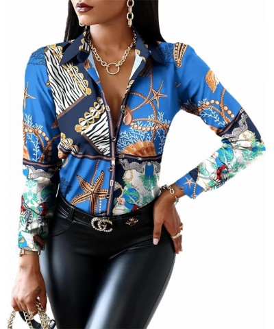 Blouses for Women Dressy Casual Colorful Long Sleeve Shirt Floral Print Tops Loose Collar Sexy T-Shirts Fashion 2023 Colorful...