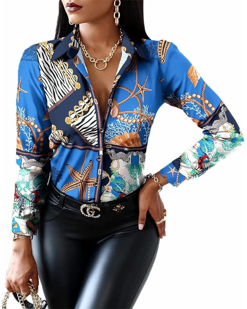 Blouses for Women Dressy Casual Colorful Long Sleeve Shirt Floral Print Tops Loose Collar Sexy T-Shirts Fashion 2023 Colorful...