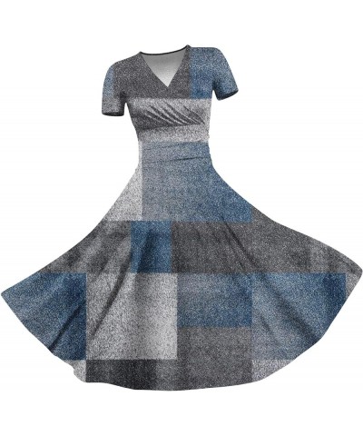 Women's Winter Dresses 2024 Sexy V-Neck Solid Color Block Gradient Print Short Sleeve Swing Dress Sweater 3-dark Blue $10.96 ...