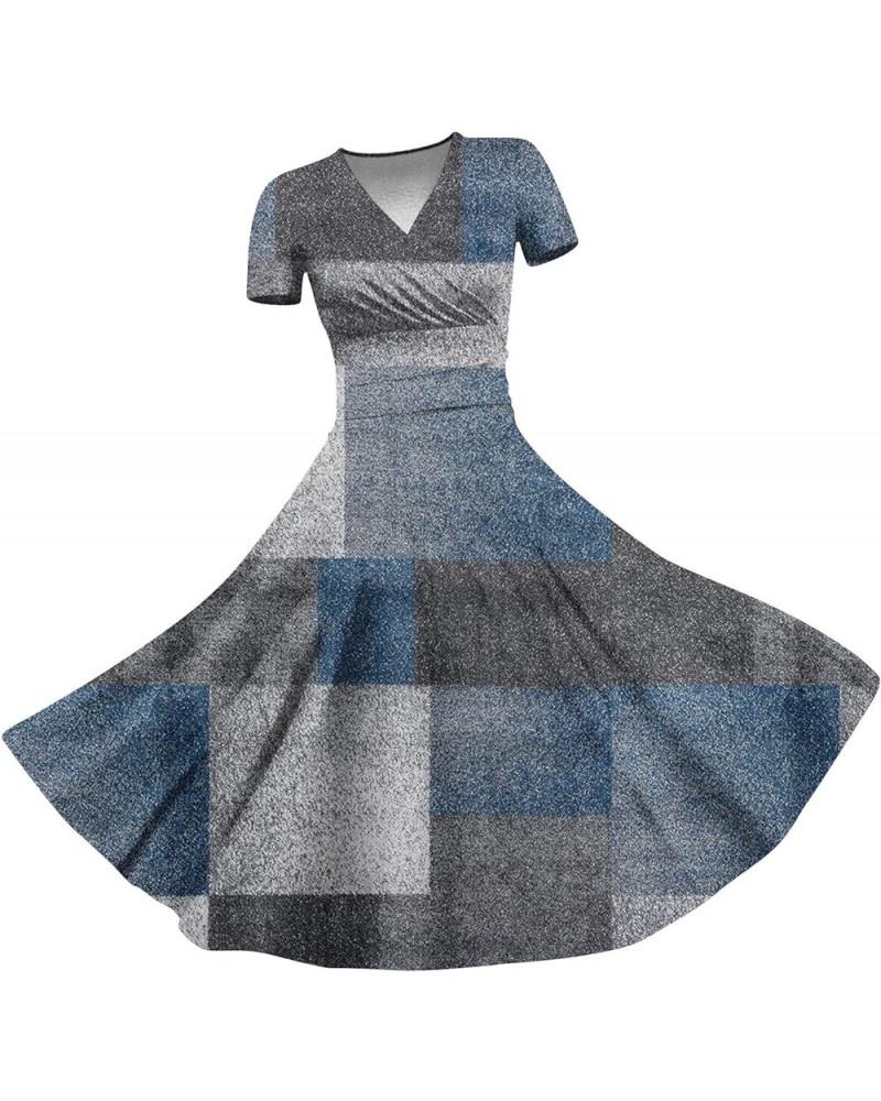 Women's Winter Dresses 2024 Sexy V-Neck Solid Color Block Gradient Print Short Sleeve Swing Dress Sweater 3-dark Blue $10.96 ...