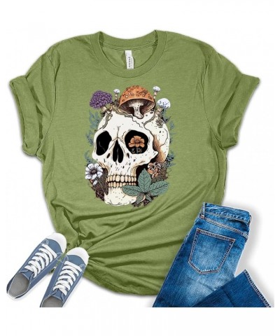 Womens Mushroom Skull Shirt Cottagecore Aesthetic T Shirt Goblincore Y2K Graphic Tees Black $15.37 T-Shirts